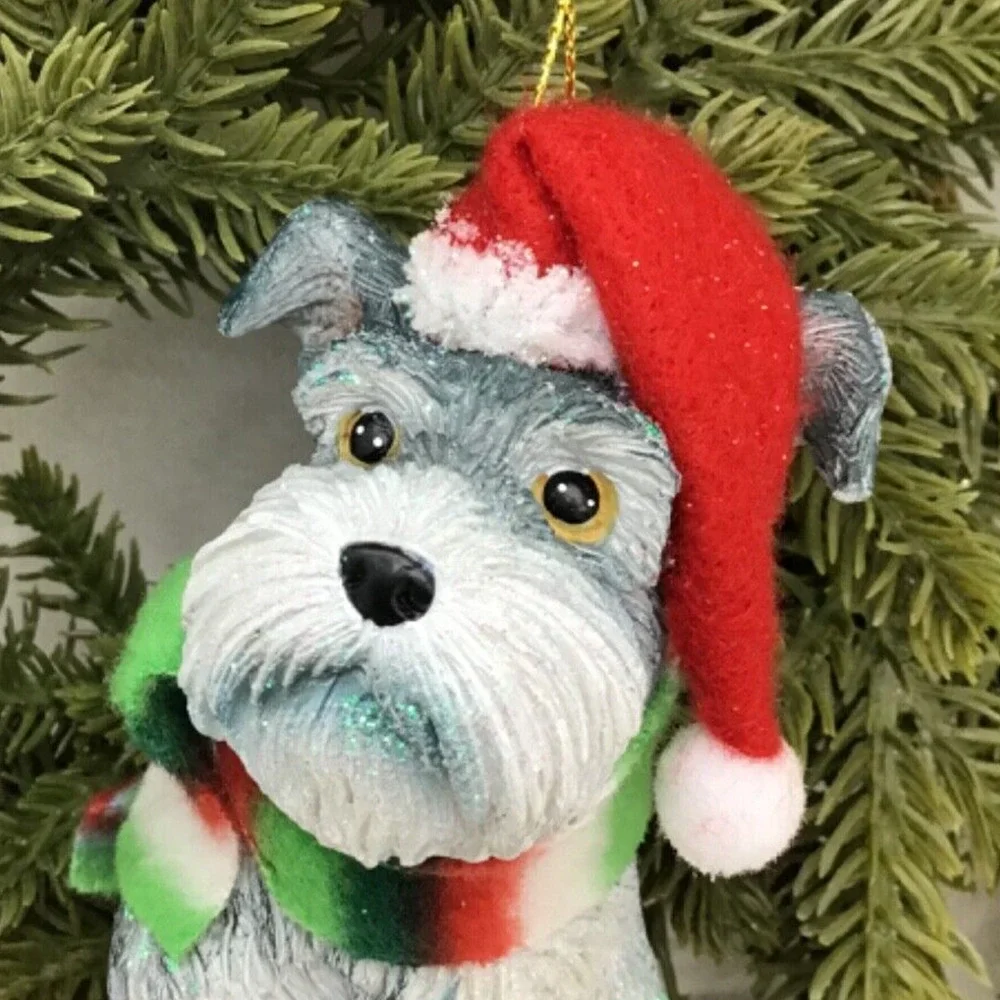 Schnauzer Dog Christmas‎ Ornament with Santa Hat & Scarf Holiday Tree Decor